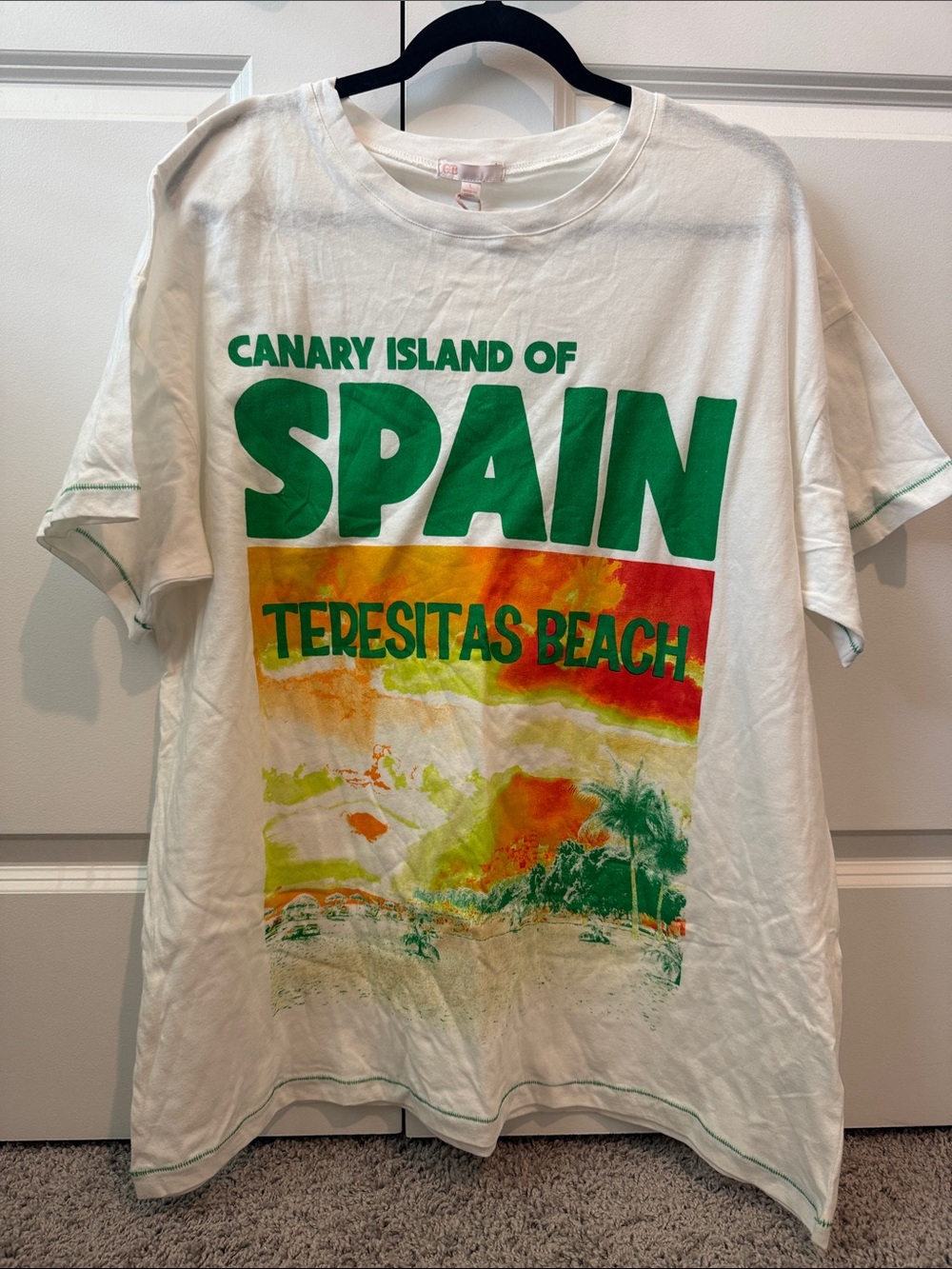 Gianni Bini White Tee with Green Block Print